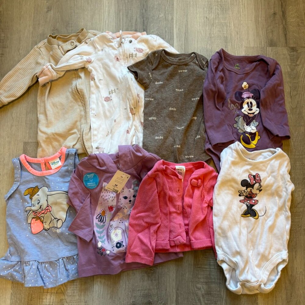 3 months Carters and Disney baby girl haul - 9 items